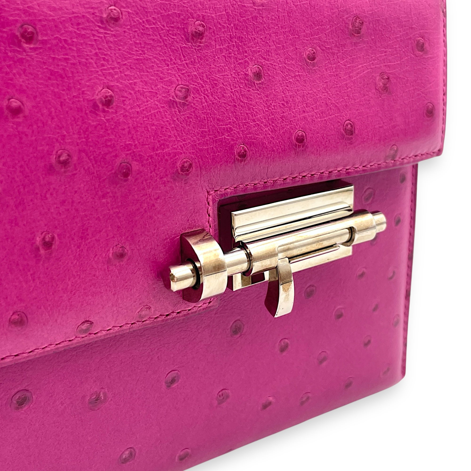 Verrou Mini Rose Pourpre in Ostrich, Palladium hardware