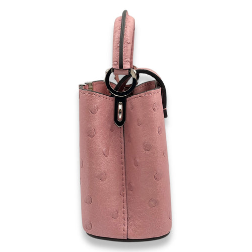 Capuccines Nano Pink Crossbody Bag in Ostrich, Silver hardware