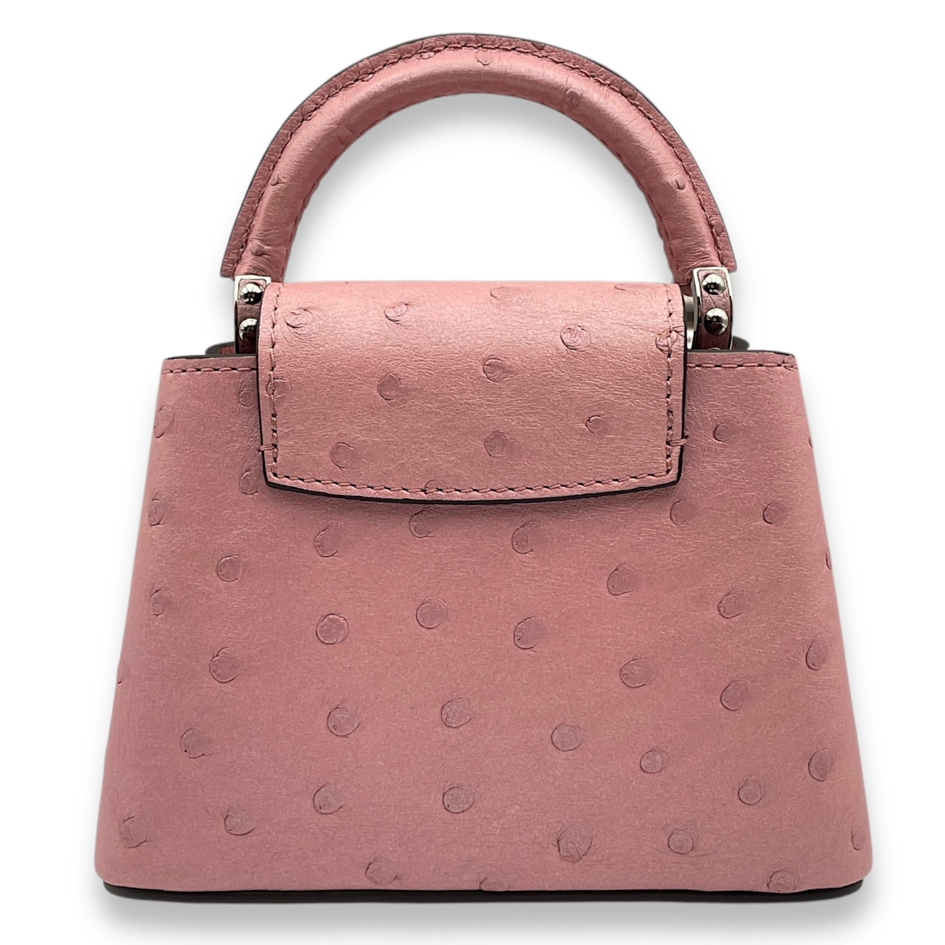 Capuccines Nano Pink Crossbody Bag in Ostrich, Silver hardware