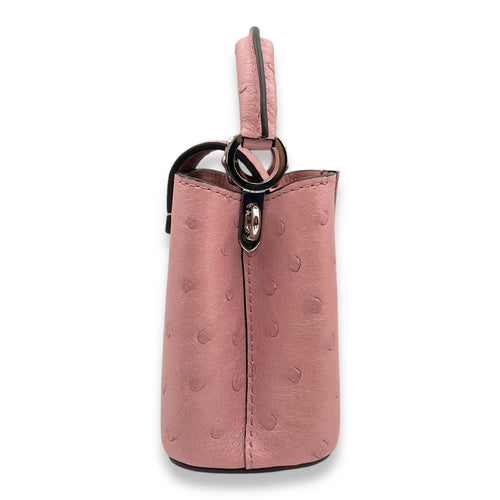 Capuccines Nano Pink Crossbody Bag in Ostrich, Silver hardware