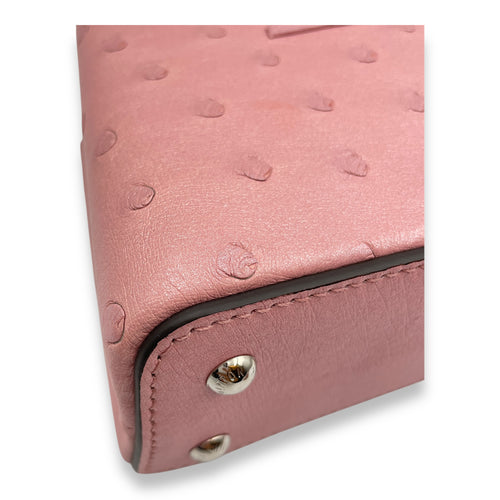 Capuccines Nano Pink Crossbody Bag in Ostrich, Silver hardware