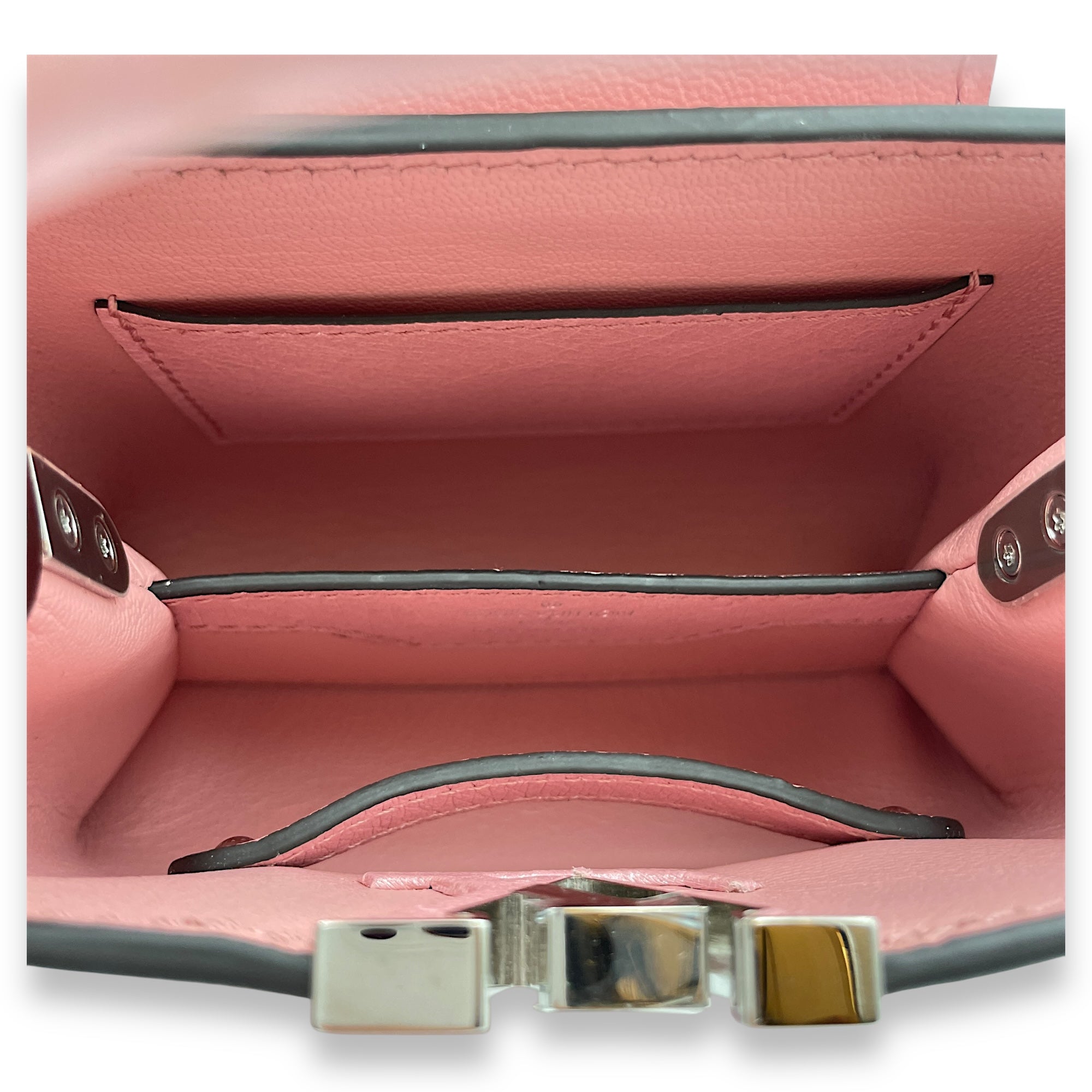 Capuccines Nano Pink Crossbody Bag in Ostrich, Silver hardware