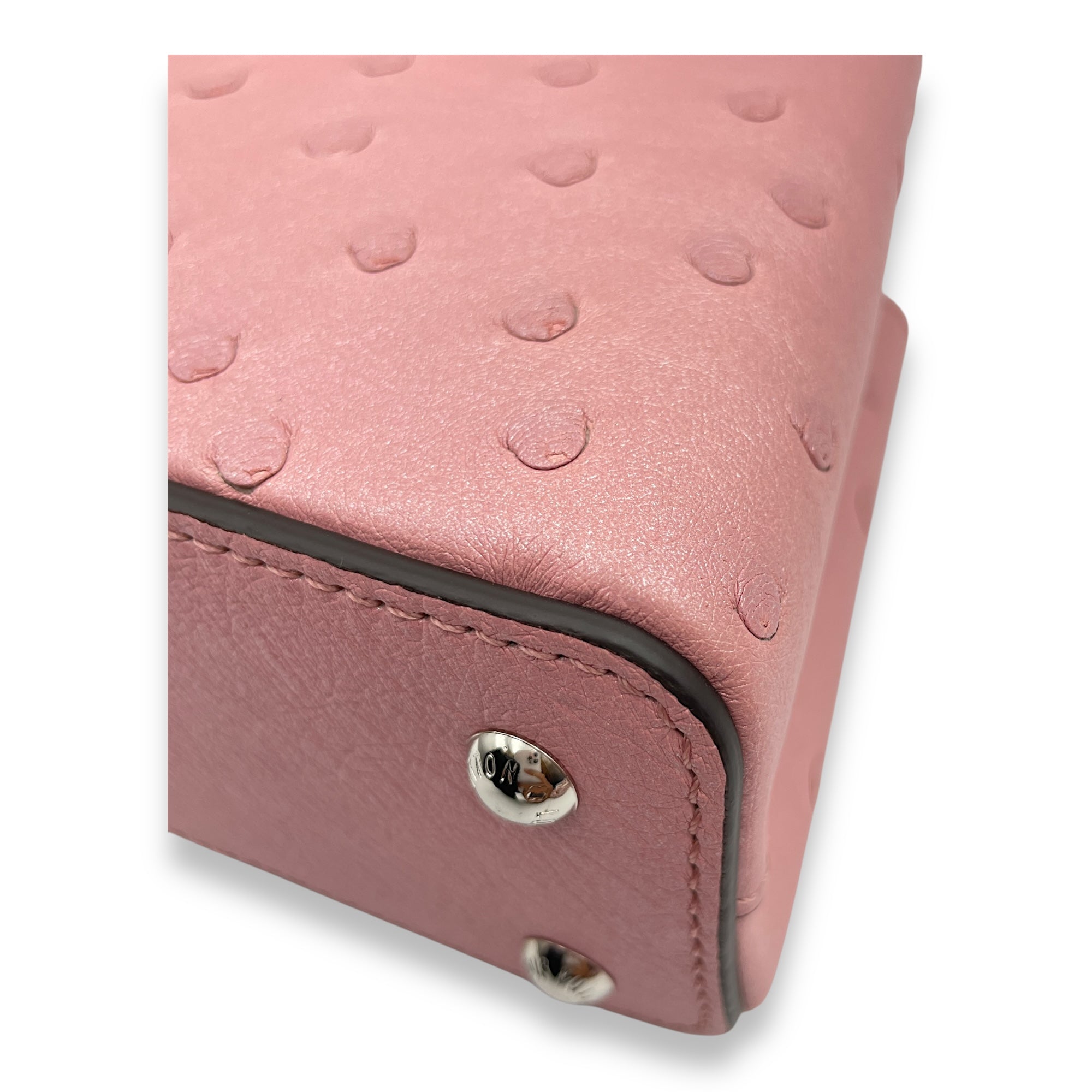 Capuccines Nano Pink Crossbody Bag in Ostrich, Silver hardware