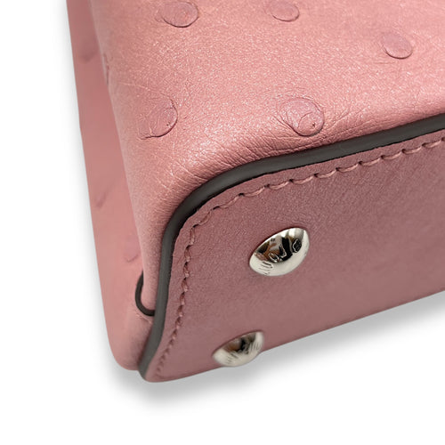 Capuccines Nano Pink Crossbody Bag in Ostrich, Silver hardware