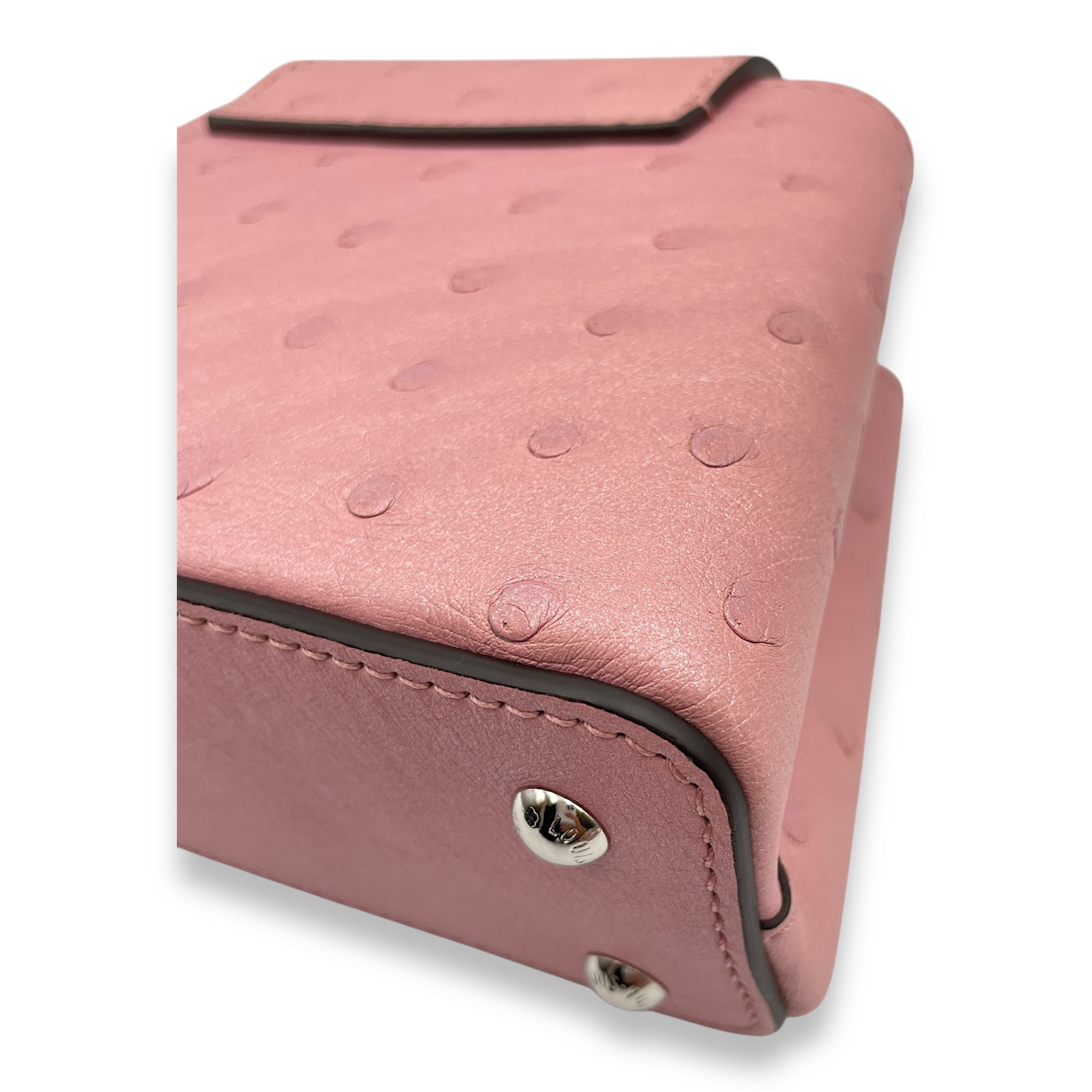 Capuccines Nano Pink Crossbody Bag in Ostrich, Silver hardware