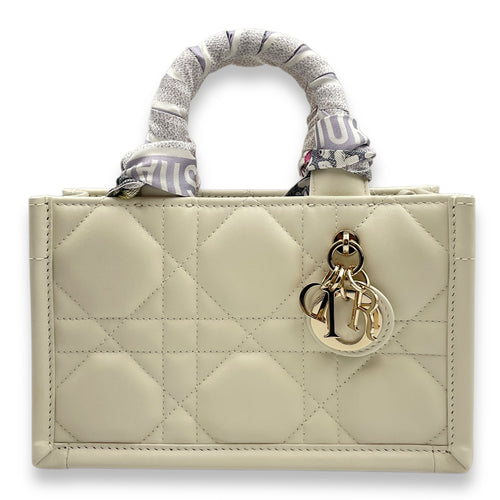 Book Tote (21cm) Mini White Crossbody Bag in Calfskin, Gold hardware