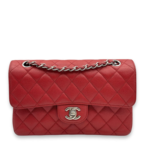 Classic Double Flap Small Red Shoulder Bag in Caviar Leather Silver hardware CL2503-10634 1
