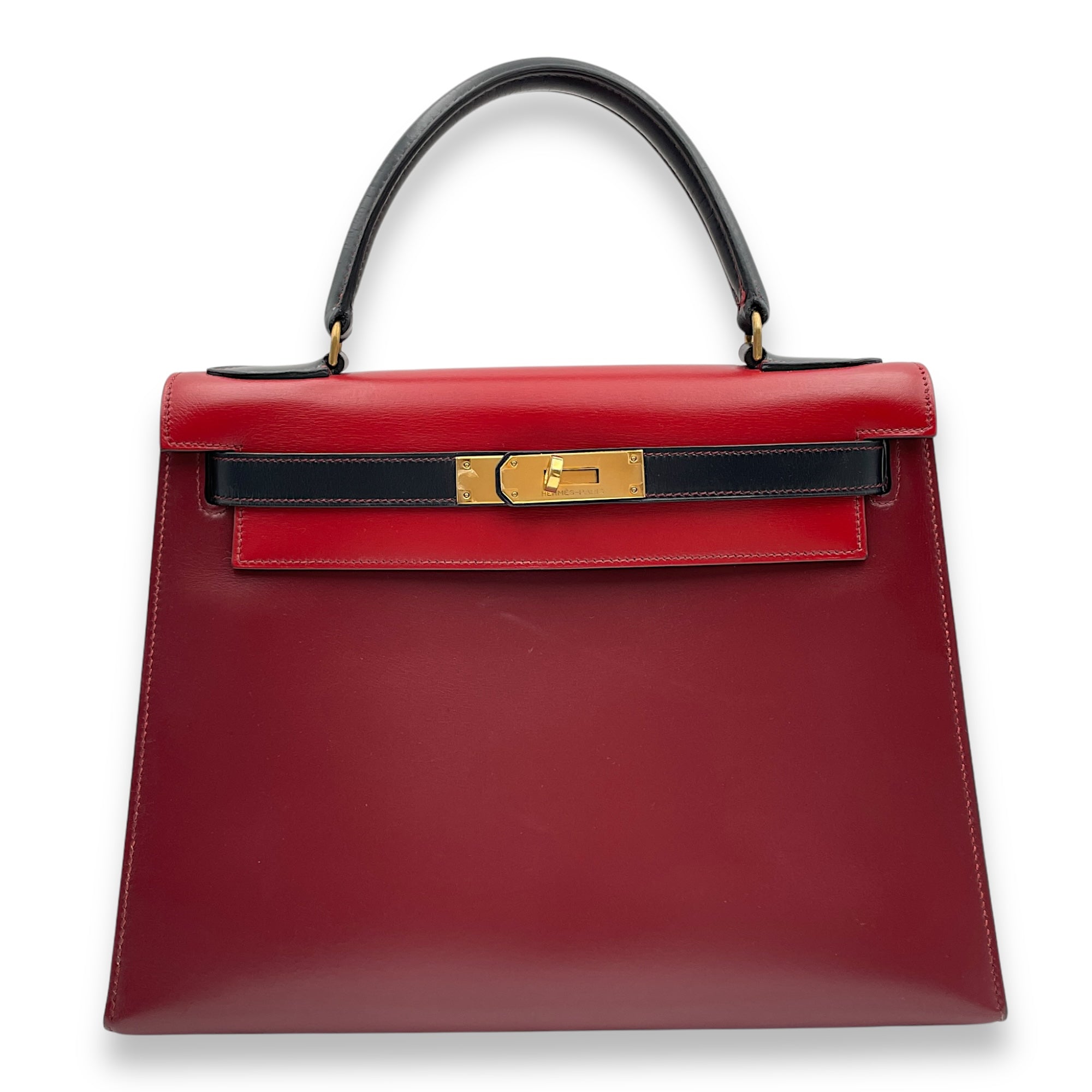 Sellier Kelly 28 Rouge H/Marine in Box, Gold hardware