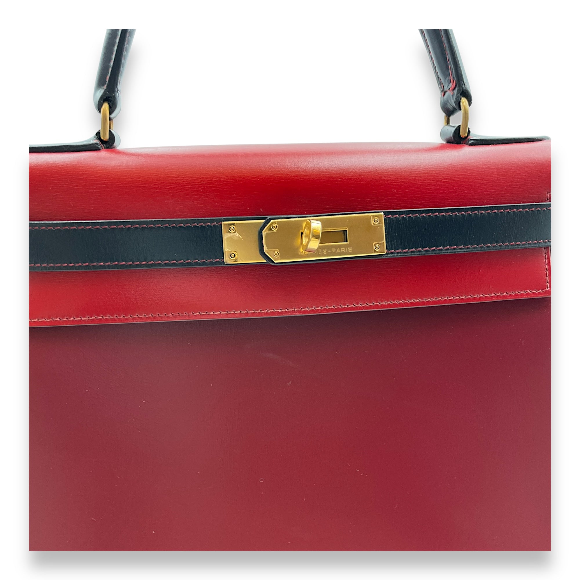 Sellier Kelly 28 Rouge H/Marine in Box, Gold hardware