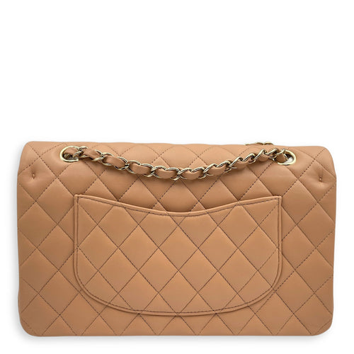 Classic Double Flap Medium Beige Shoulder Bag in Lambskin Gold hardware