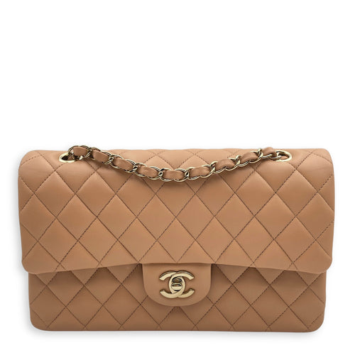 Classic Double Flap Medium Beige Shoulder Bag in Lambskin Gold hardware CL2503-10760 1