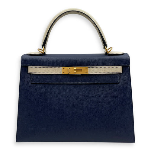 HSS Sellier Kelly 28 Blue Sapphire/Craie  in Epsom Brushed Gold hardware