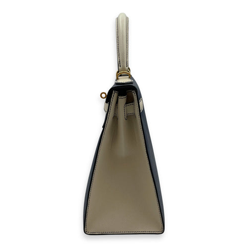 HSS Sellier Kelly 28 Blue Sapphire/Craie  in Epsom Brushed Gold hardware
