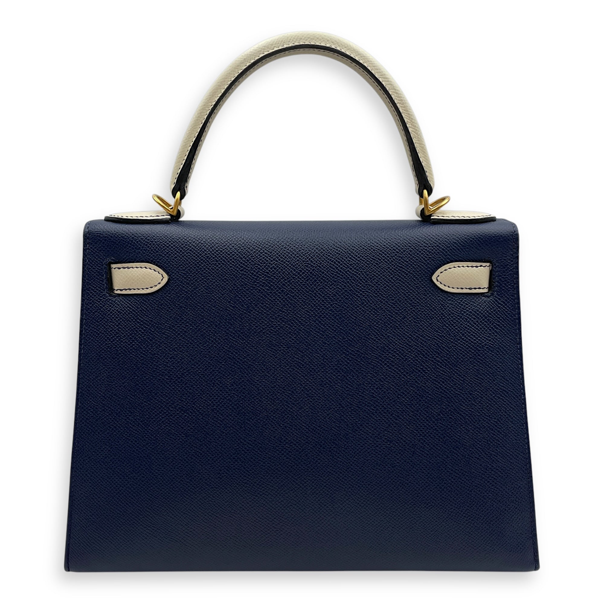 HSS Sellier Kelly 28 Blue Sapphire/Craie  in Epsom Brushed Gold hardware
