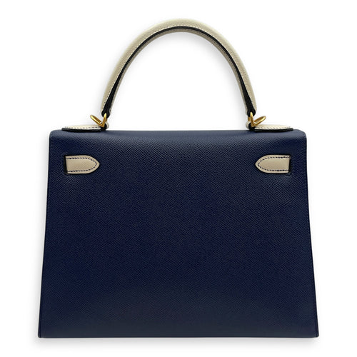 HSS Sellier Kelly 28 Blue Sapphire/Craie  in Epsom Brushed Gold hardware