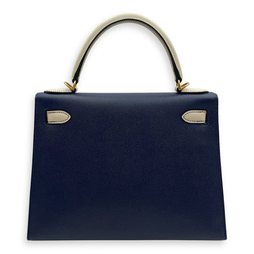 HSS Sellier Kelly 28 Blue Sapphire/Craie in Epsom, Brushed Gold hardware