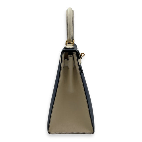 HSS Sellier Kelly 28 Blue Sapphire/Craie  in Epsom Brushed Gold hardware