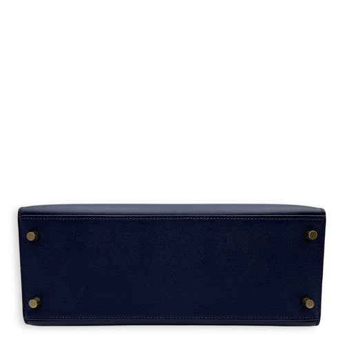 HSS Sellier Kelly 28 Blue Sapphire/Craie  in Epsom Brushed Gold hardware
