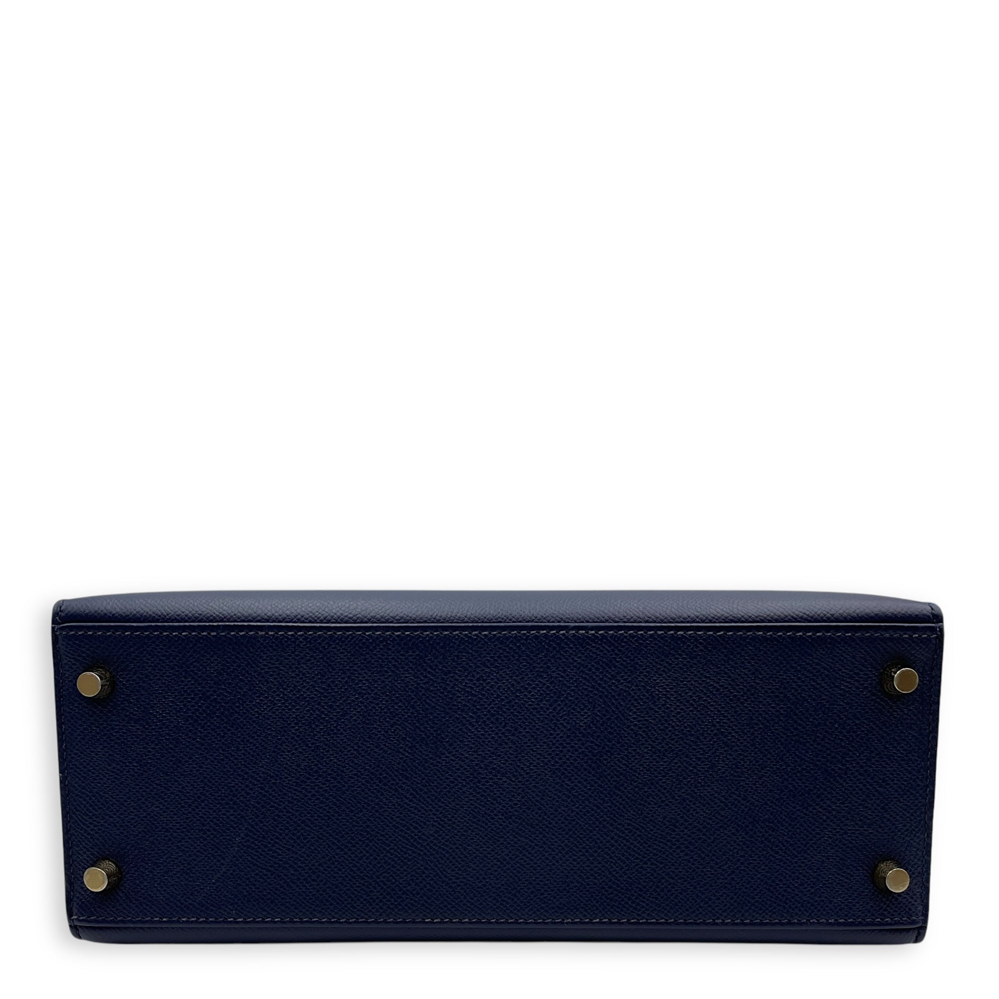 HSS Sellier Kelly 28 Blue Sapphire/Craie in Epsom, Brushed Gold hardware