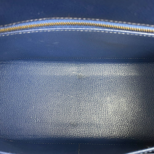 HSS Sellier Kelly 28 Blue Sapphire/Craie  in Epsom Brushed Gold hardware