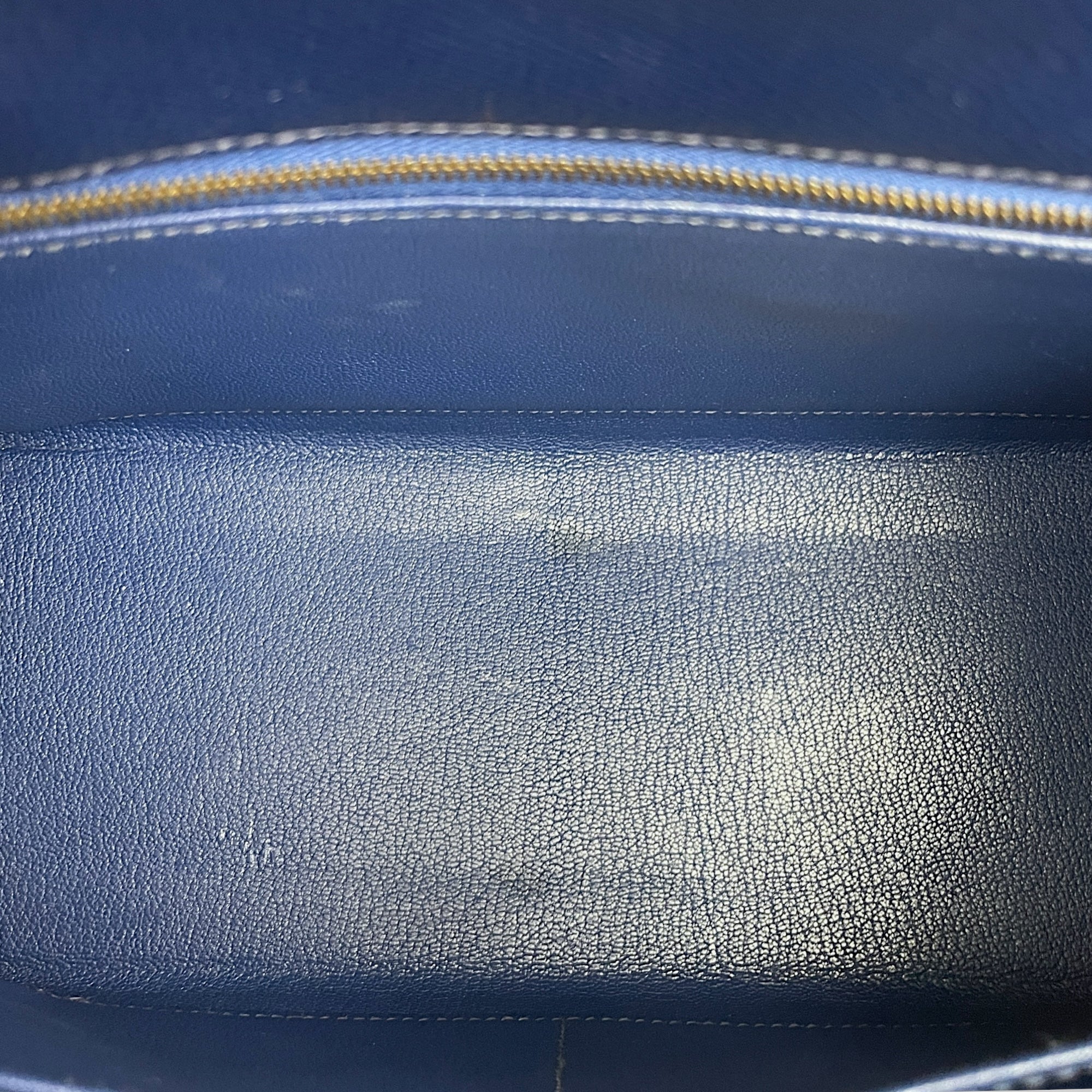 HSS Sellier Kelly 28 Blue Sapphire/Craie in Epsom, Brushed Gold hardware