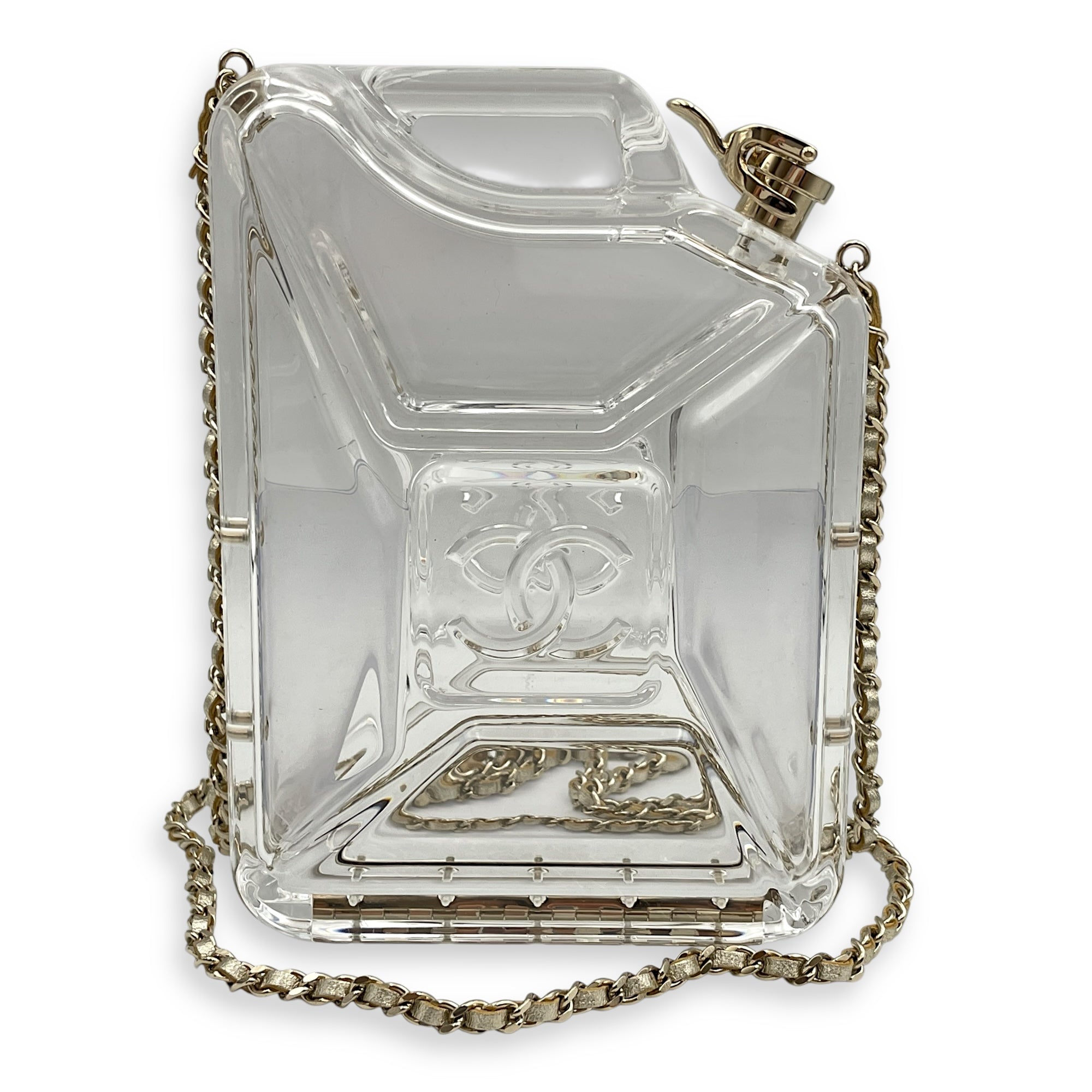 Dubai By Night Jerry Can Evening Bag 12.5x17/13x5cm Crossbody Bag in Plexiglass, lambskin strap, Gold hardware