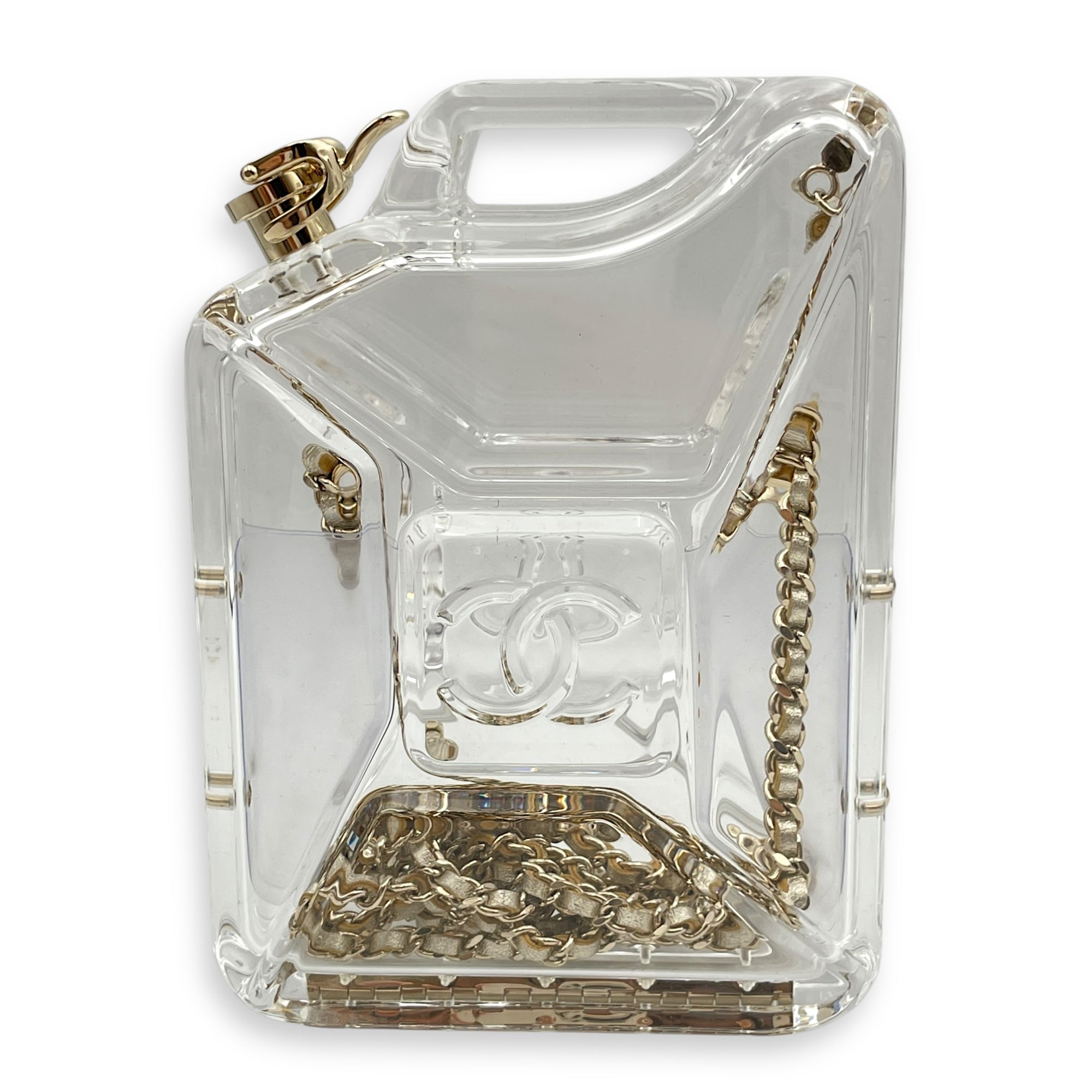 Dubai By Night Jerry Can Evening Bag 12.5x17/13x5cm Crossbody Bag in Plexiglass, lambskin strap, Gold hardware