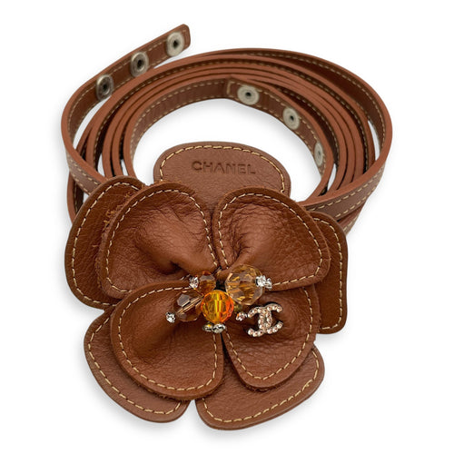 Camellia Double Tour Brown Belt in Calf, Crystals, Beads Silver hardware CL2503-10884 1