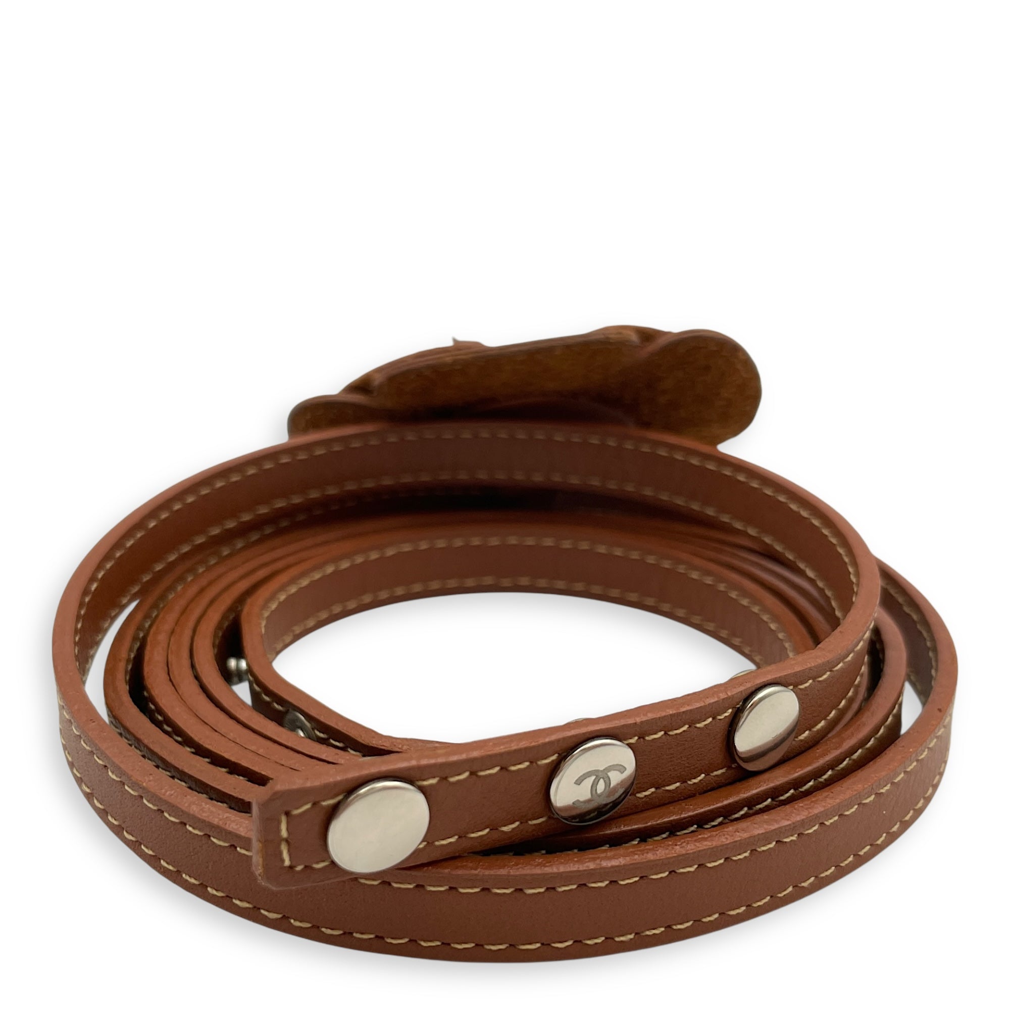Camellia Double Tour Brown Belt in Calf, Crystals, Beads, Silver hardware
