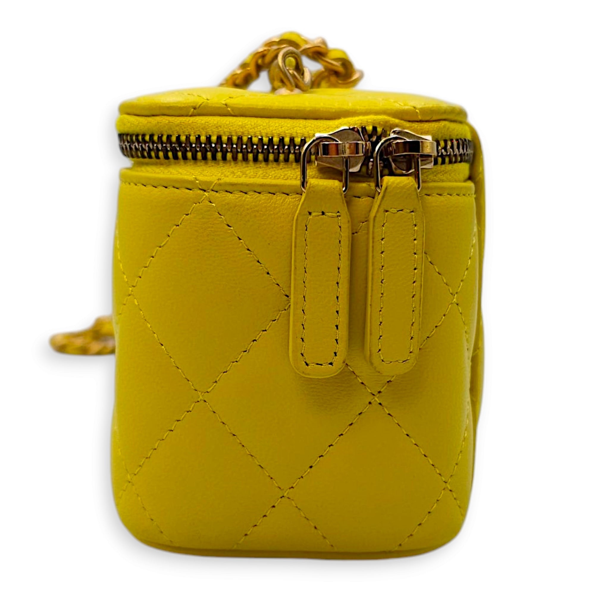 Pearl Crush Mini Vanity Mini Yellow Vanity Bag in Lambskin Gold hardware