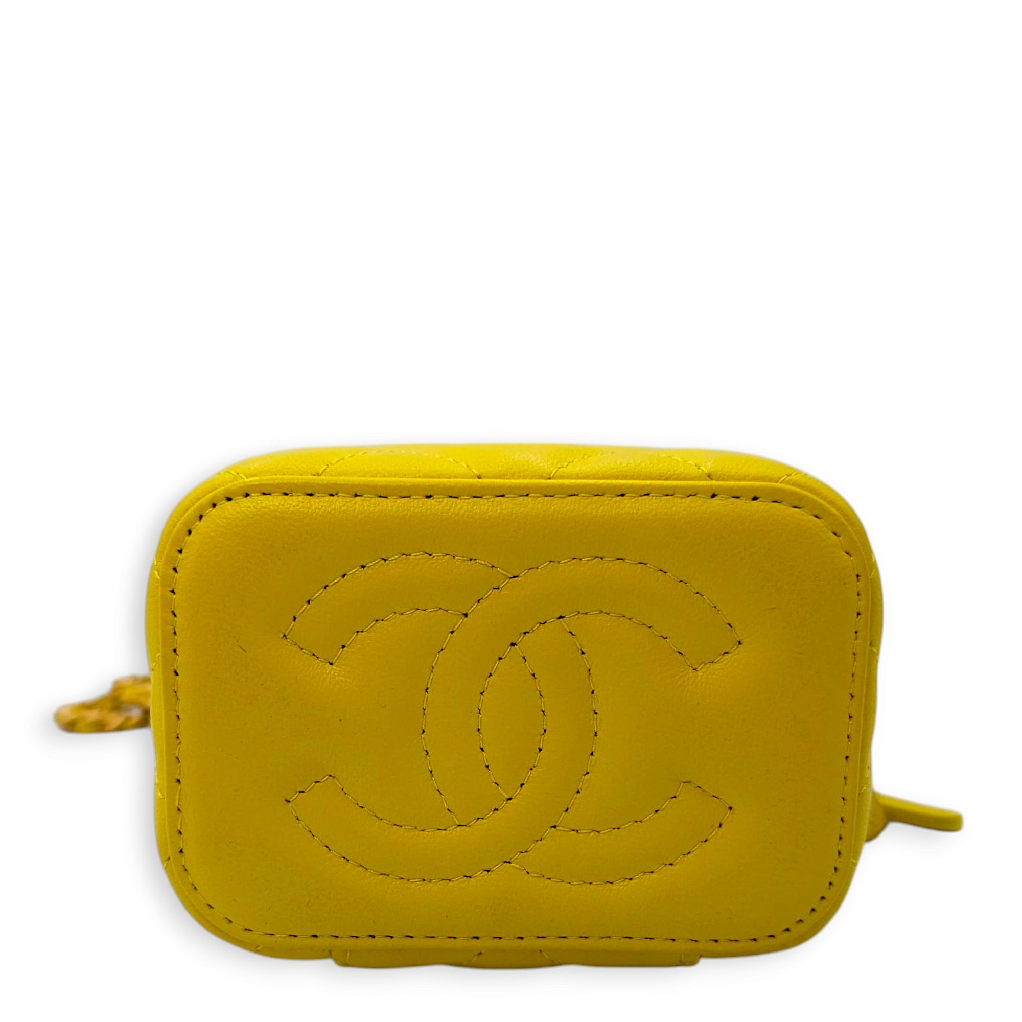 Pearl Crush Mini Vanity Mini Yellow Vanity Bag in Lambskin Gold hardware