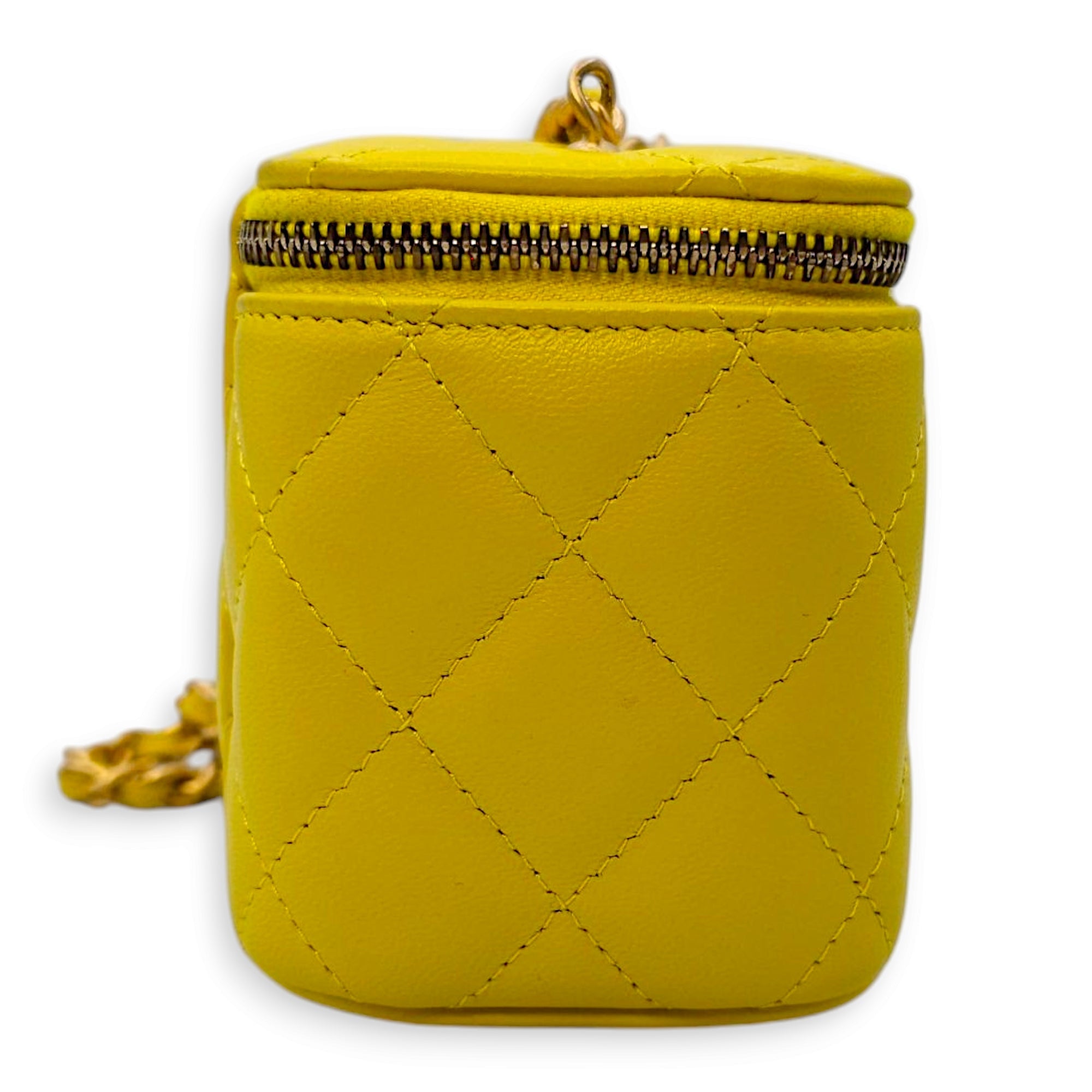 Pearl Crush Mini Vanity Mini Yellow Vanity Bag in Lambskin Gold hardware