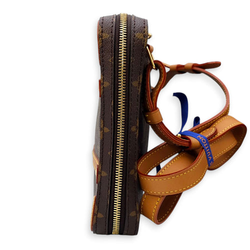 Soft Trunk PM Brown Crossbody Bag in Canvas, Calf, Gold hardware