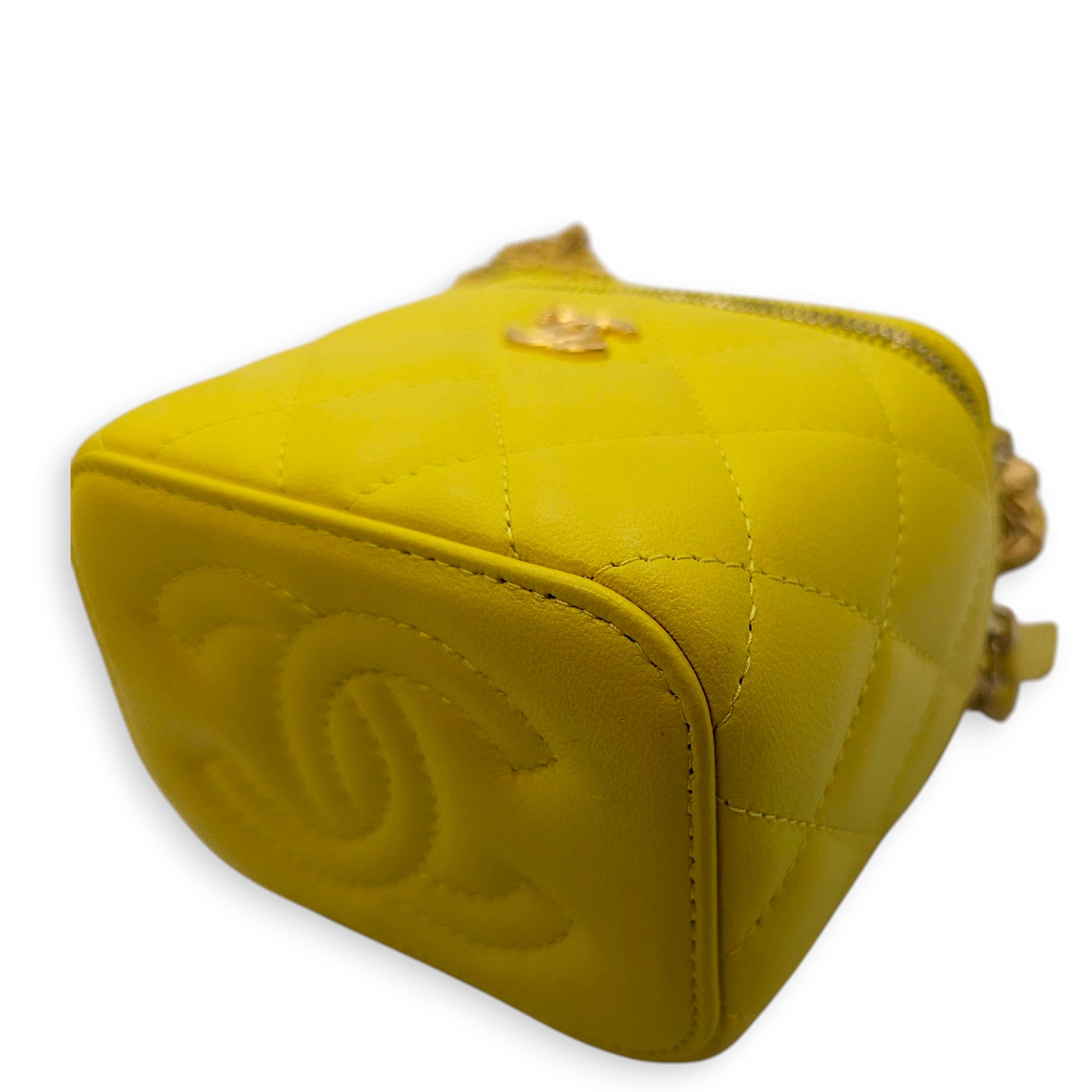 Pearl Crush Mini Vanity Mini Yellow Vanity Bag in Lambskin Gold hardware