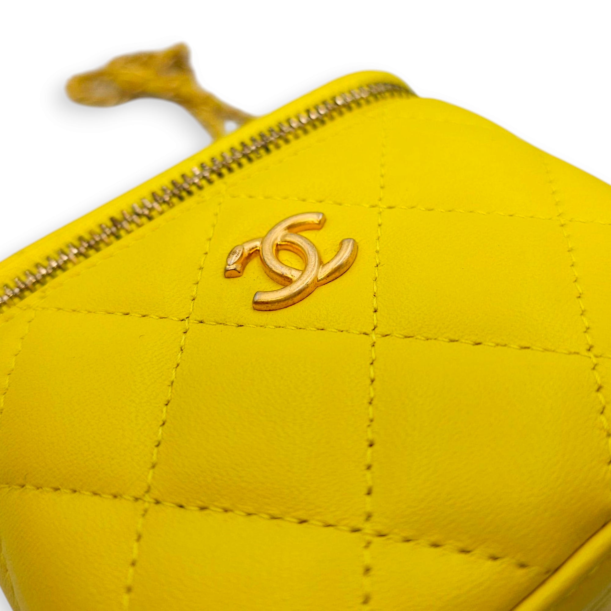 Pearl Crush Mini Vanity Mini Yellow Vanity Bag in Lambskin Gold hardware