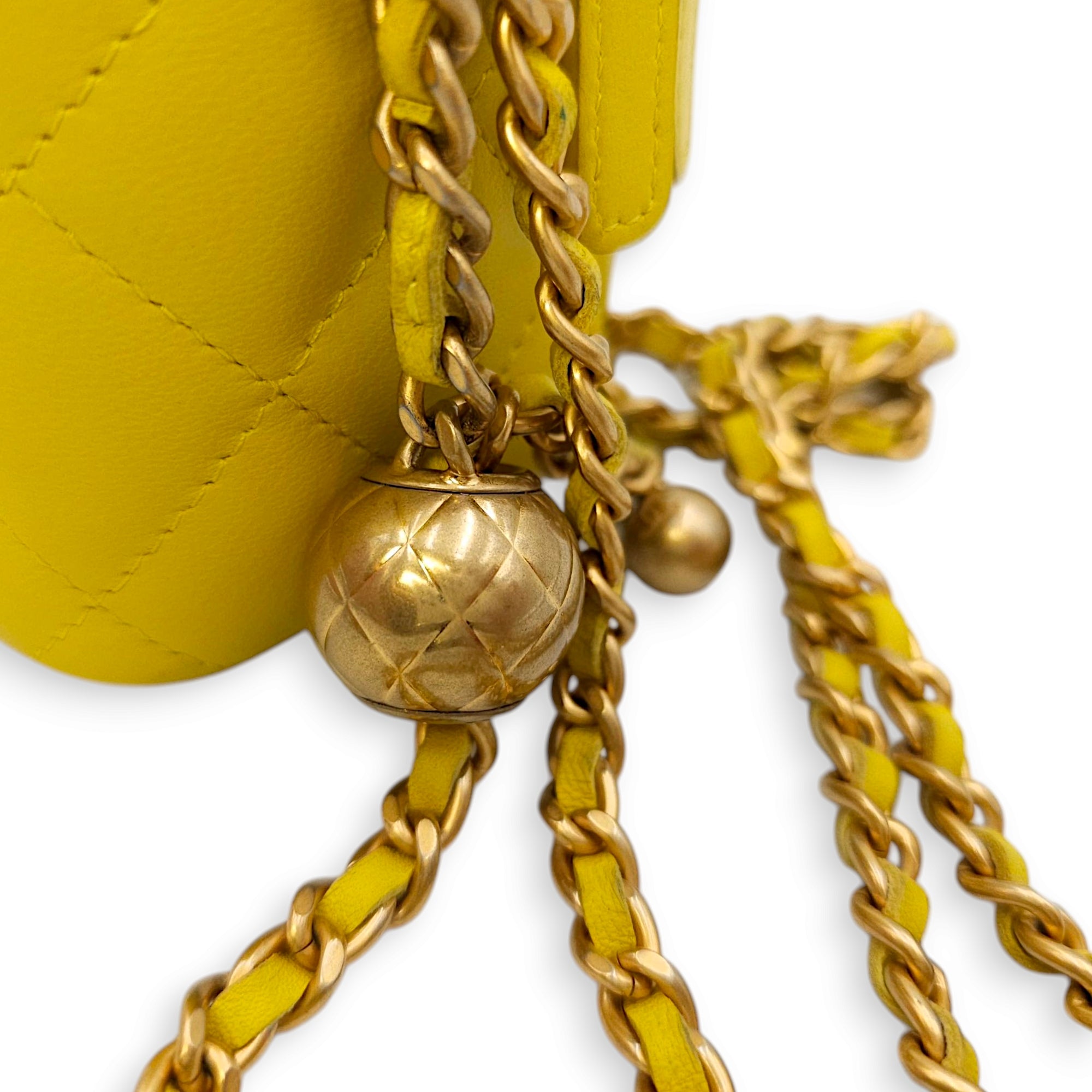 Pearl Crush Mini Vanity Mini Yellow Vanity Bag in Lambskin Gold hardware