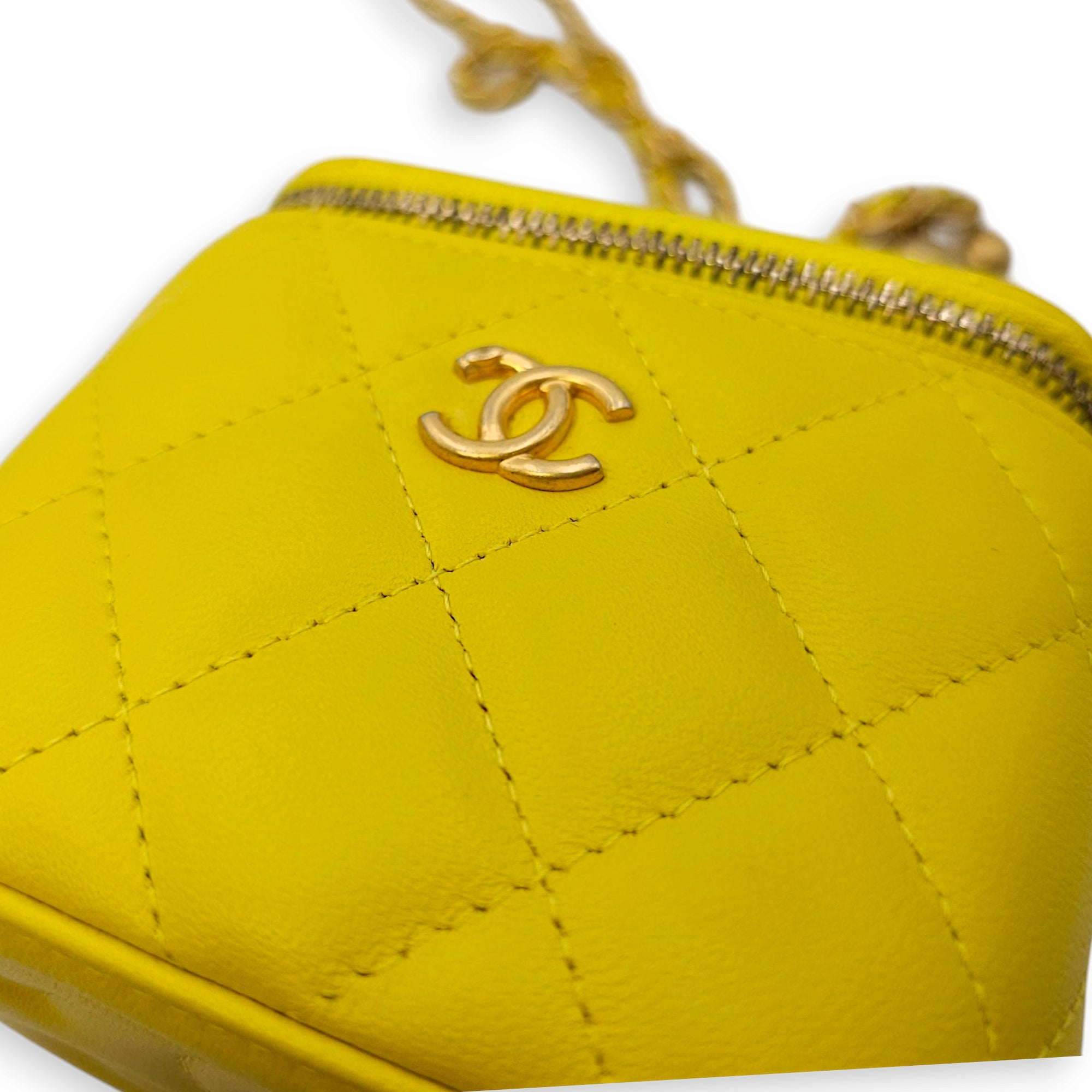 Pearl Crush Mini Vanity Mini Yellow Vanity Bag in Lambskin Gold hardware