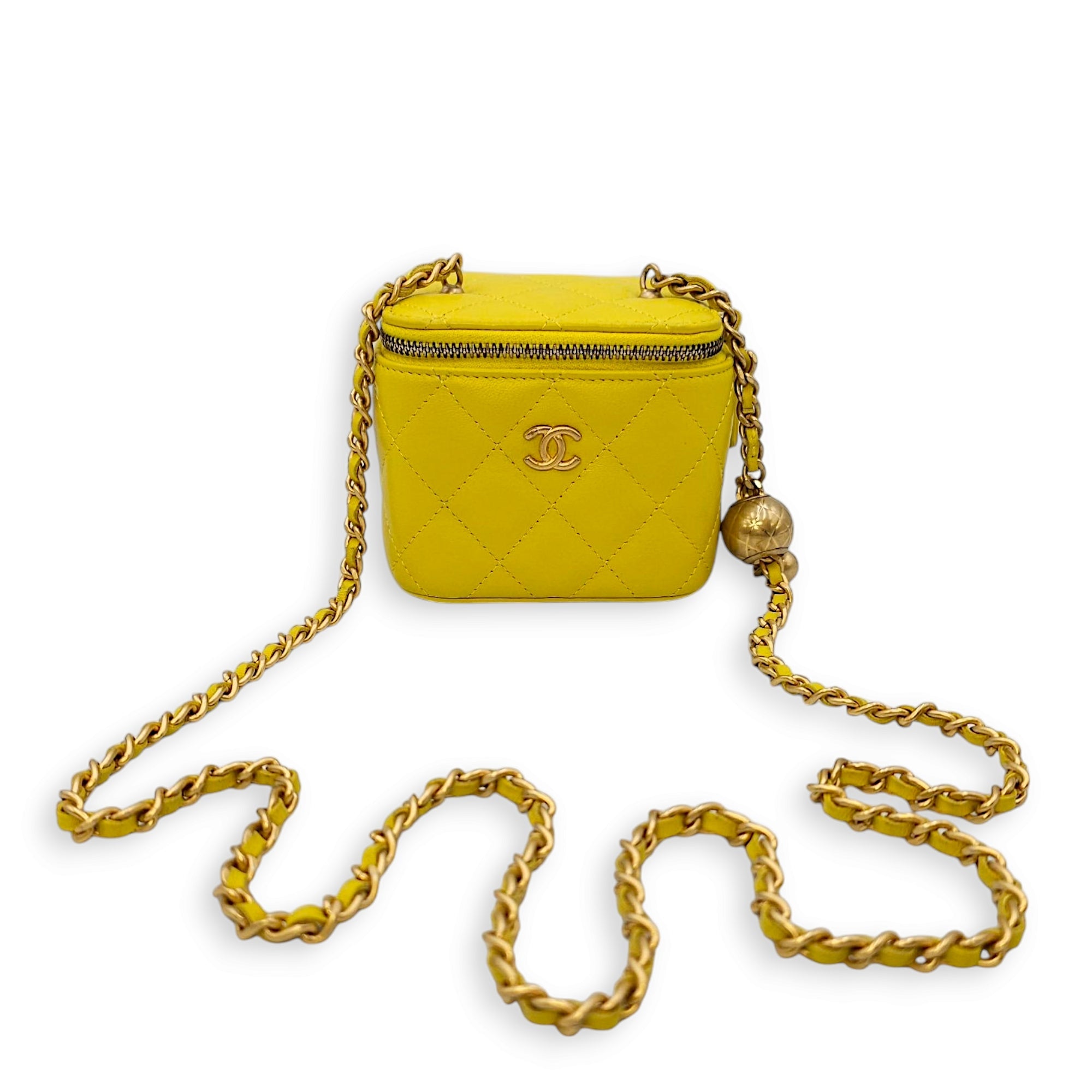 Pearl Crush Mini Vanity Mini Yellow Vanity Bag in Lambskin Gold hardware