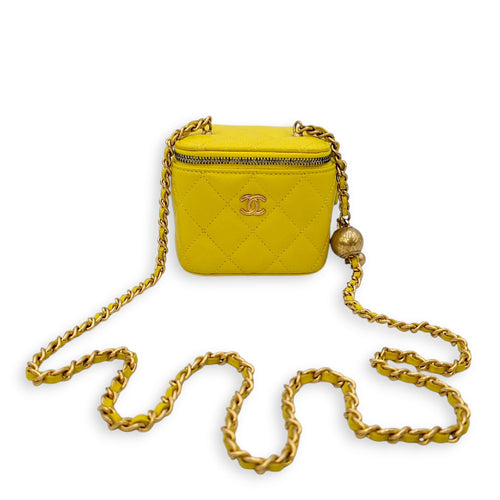 Pearl Crush Mini Vanity Mini Yellow Vanity Bag in Lambskin Gold hardware