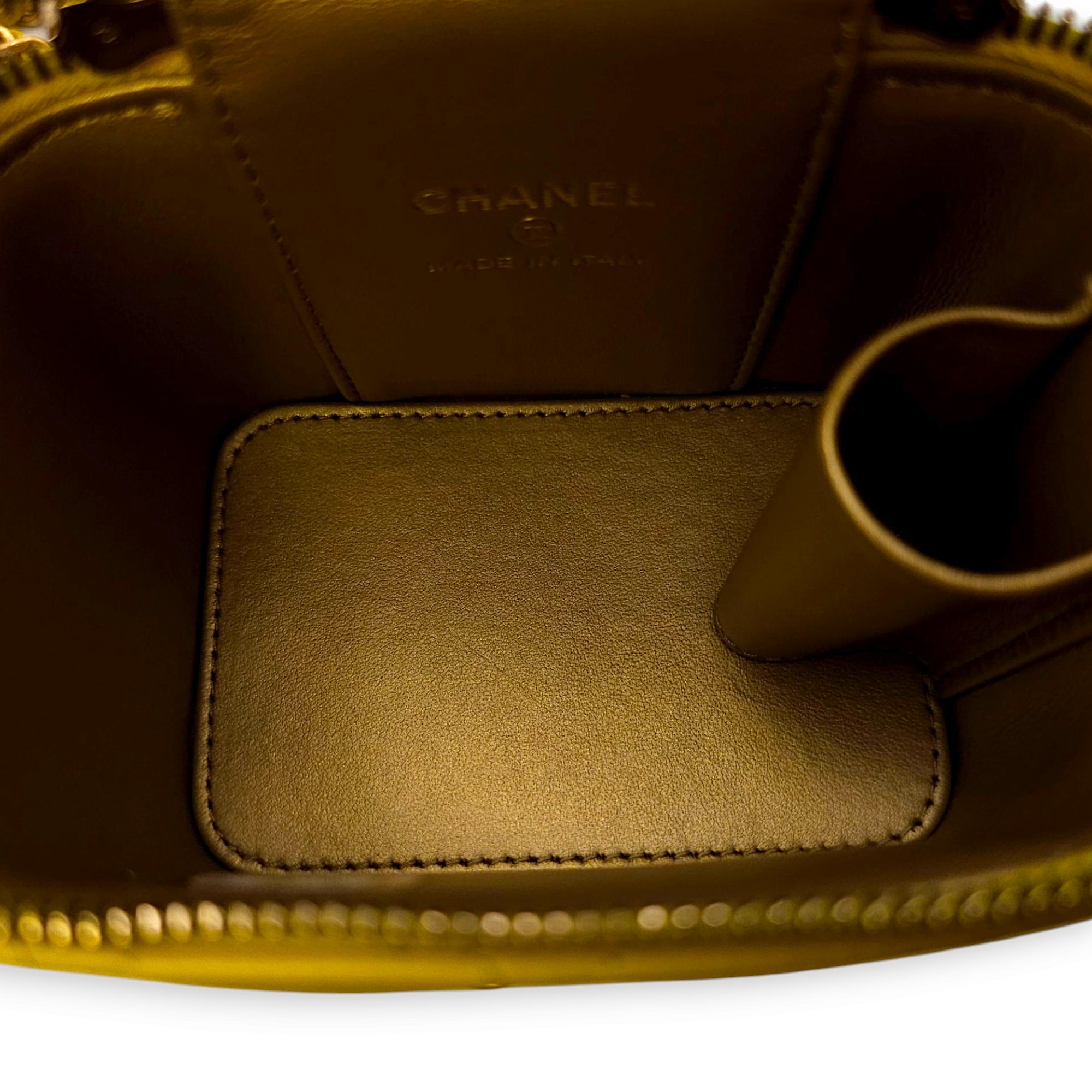 Pearl Crush Mini Vanity Mini Yellow Vanity Bag in Lambskin Gold hardware