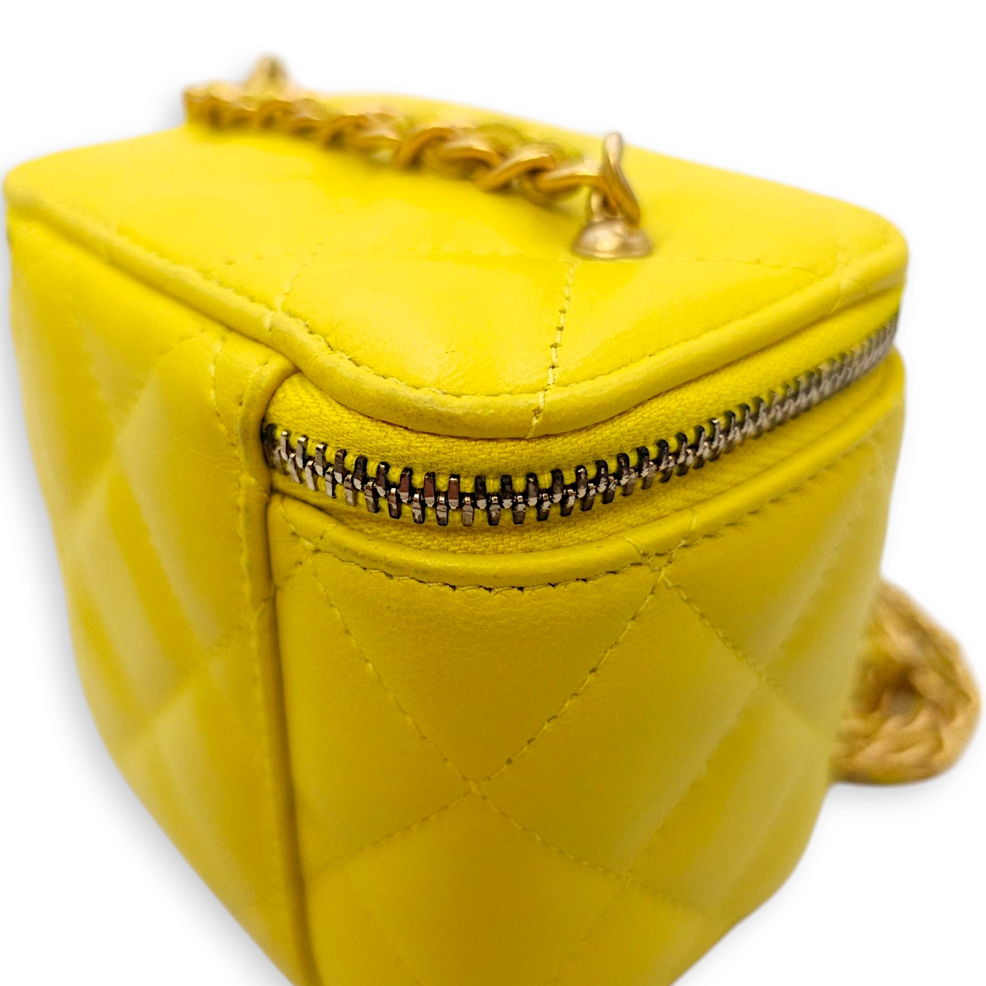Pearl Crush Mini Vanity Mini Yellow Vanity Bag in Lambskin Gold hardware