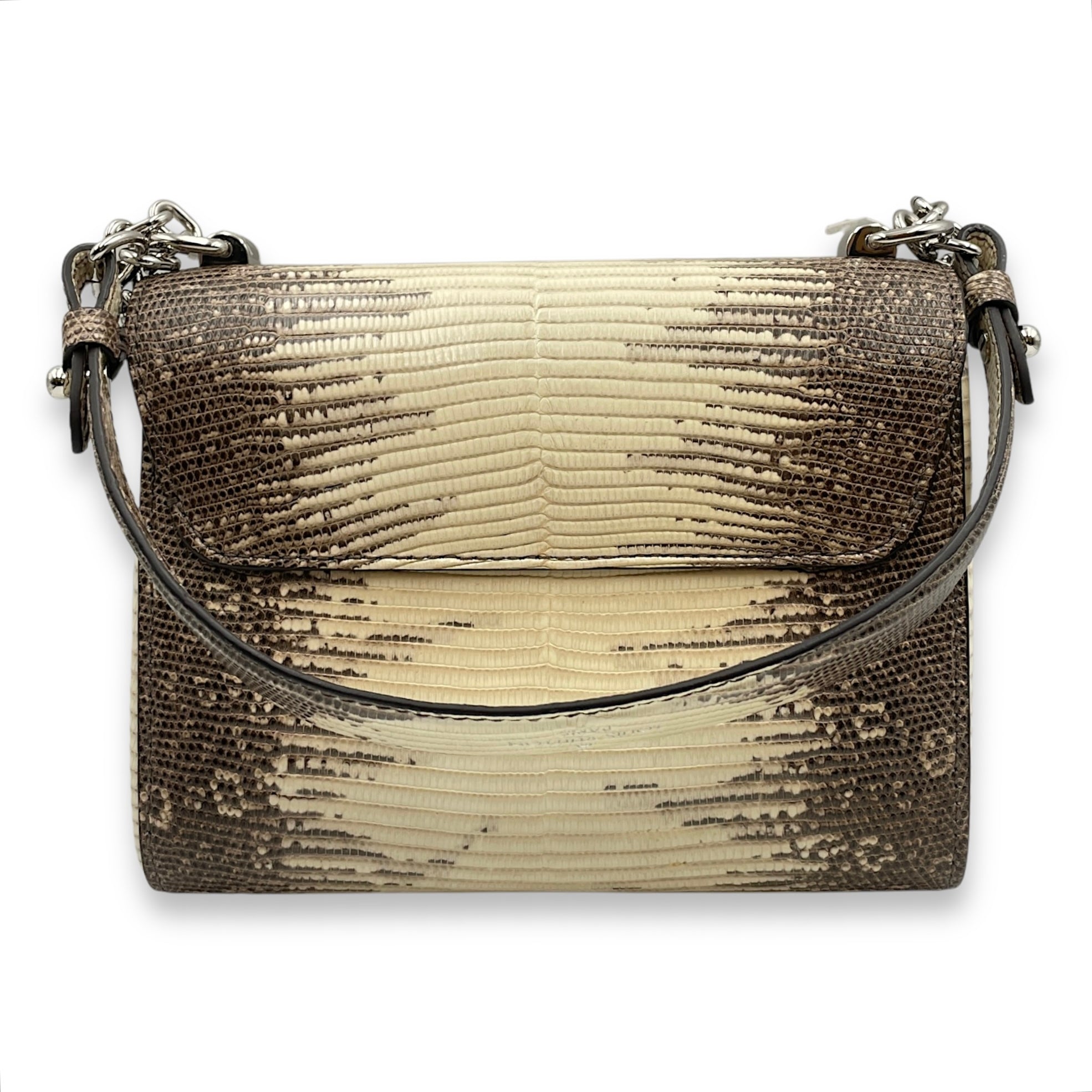 Twist PM Beige Crossbody Bag in Lizard Varanus Salvator, Silver hardware