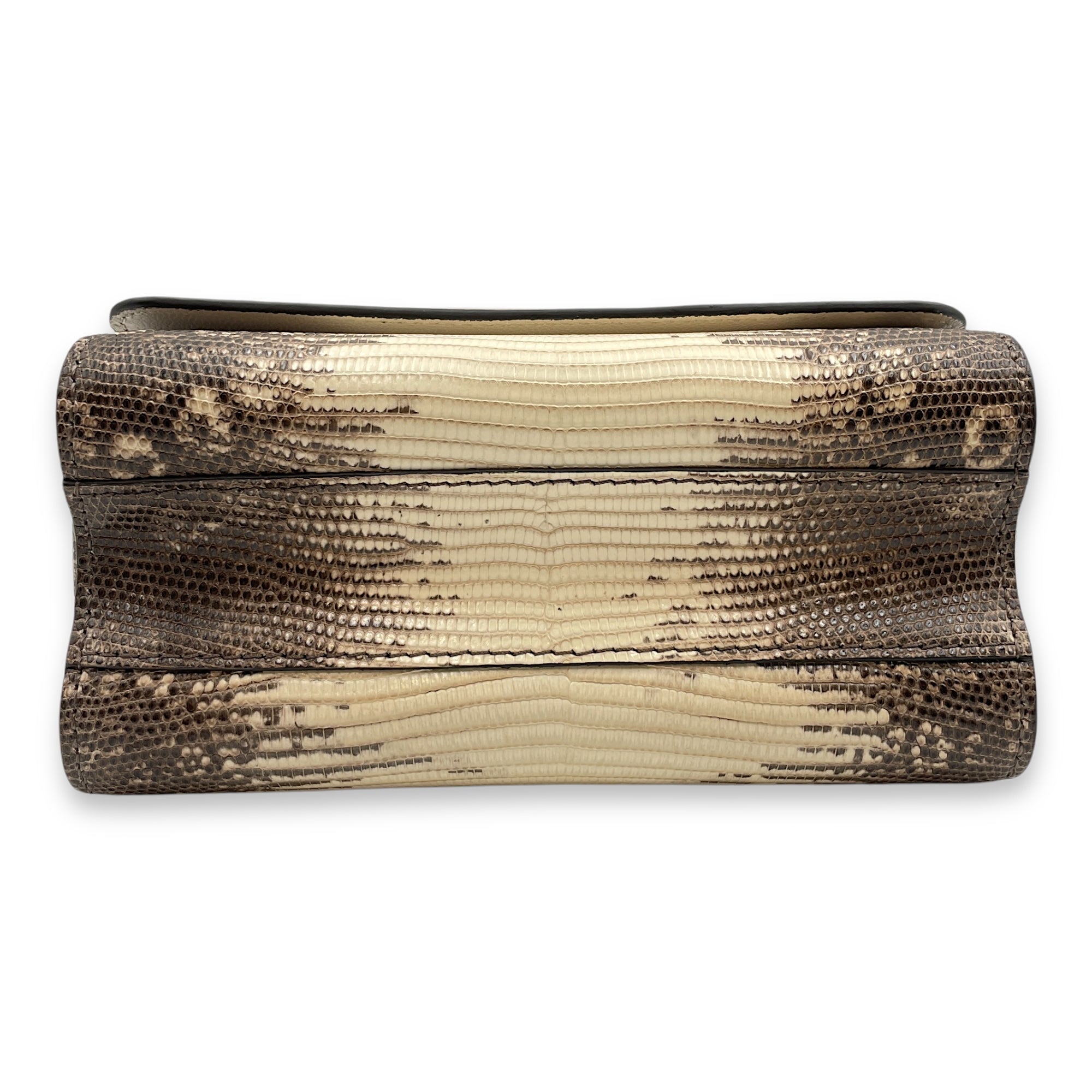 Twist PM Beige Crossbody Bag in Lizard Varanus Salvator, Silver hardware