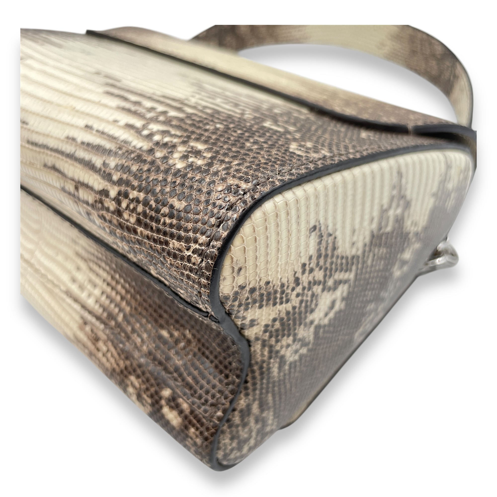 Twist PM Beige Crossbody Bag in Lizard Varanus Salvator, Silver hardware