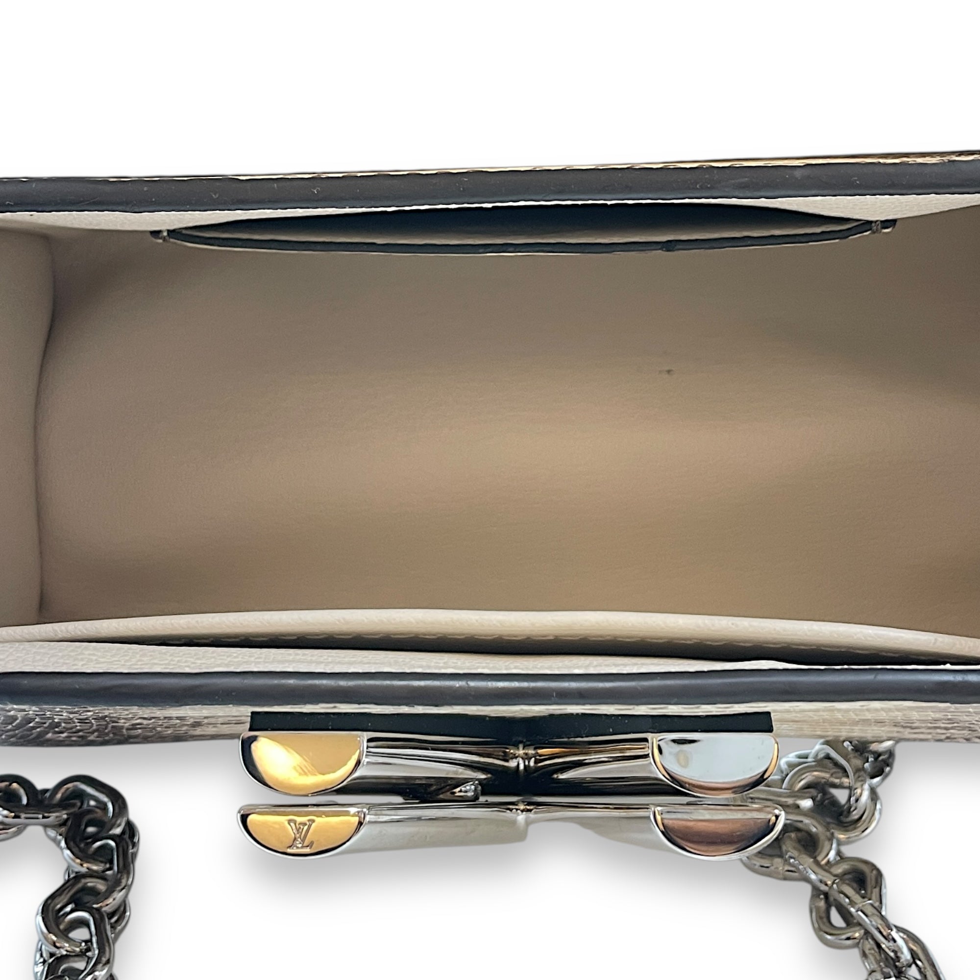 Twist PM Beige Crossbody Bag in Lizard Varanus Salvator, Silver hardware