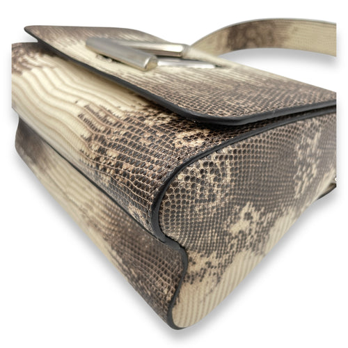 Twist PM Beige Crossbody Bag in Lizard Varanus Salvator, Silver hardware