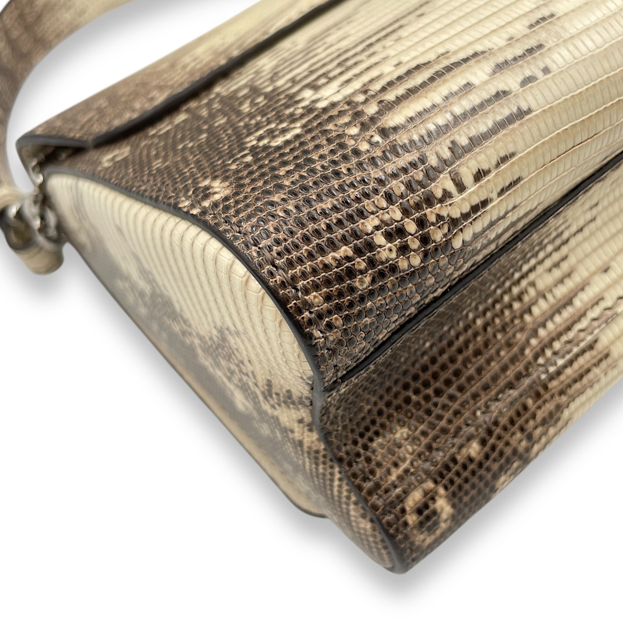 Twist PM Beige Crossbody Bag in Lizard Varanus Salvator, Silver hardware
