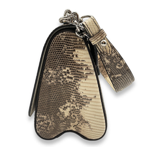 Twist PM Beige Crossbody Bag in Lizard Varanus Salvator, Silver hardware