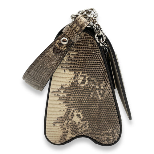 Twist PM Beige Crossbody Bag in Lizard Varanus Salvator, Silver hardware