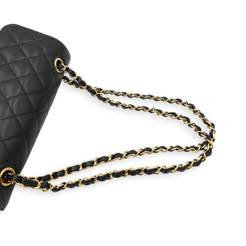 Classic (DF) Small Black Shoulder Bag in Caviar Leather, Gold hardware